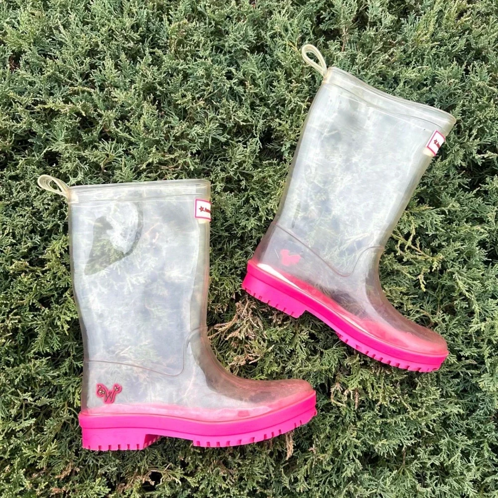 American Girl Wellie Wishers Peekaboo Clear Rubber Rain Boots‎ Size 1/2